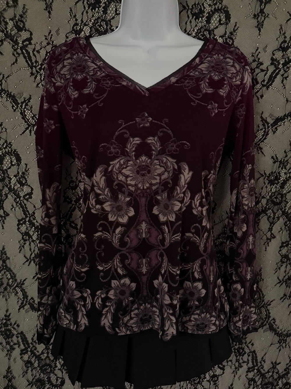 Axcess Y2K vintage style floral long sleeve blouse dark purple